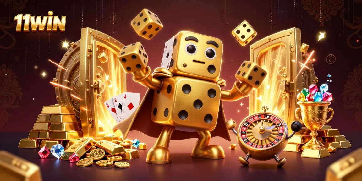 Engage with thrilling games at 11WIN featuring golden dice and vibrant casino treasures.