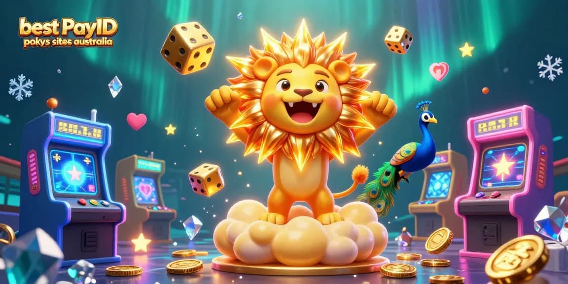 Experience the thrill of best PayID pokies sites Australia with an epic casino-themed illustration.