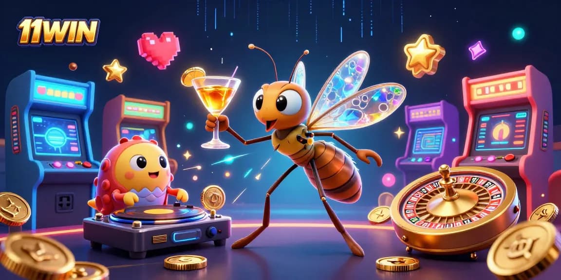 Engage in thrilling 11WIN gaming with vibrant characters, dynamic casino elements, and exciting visuals.