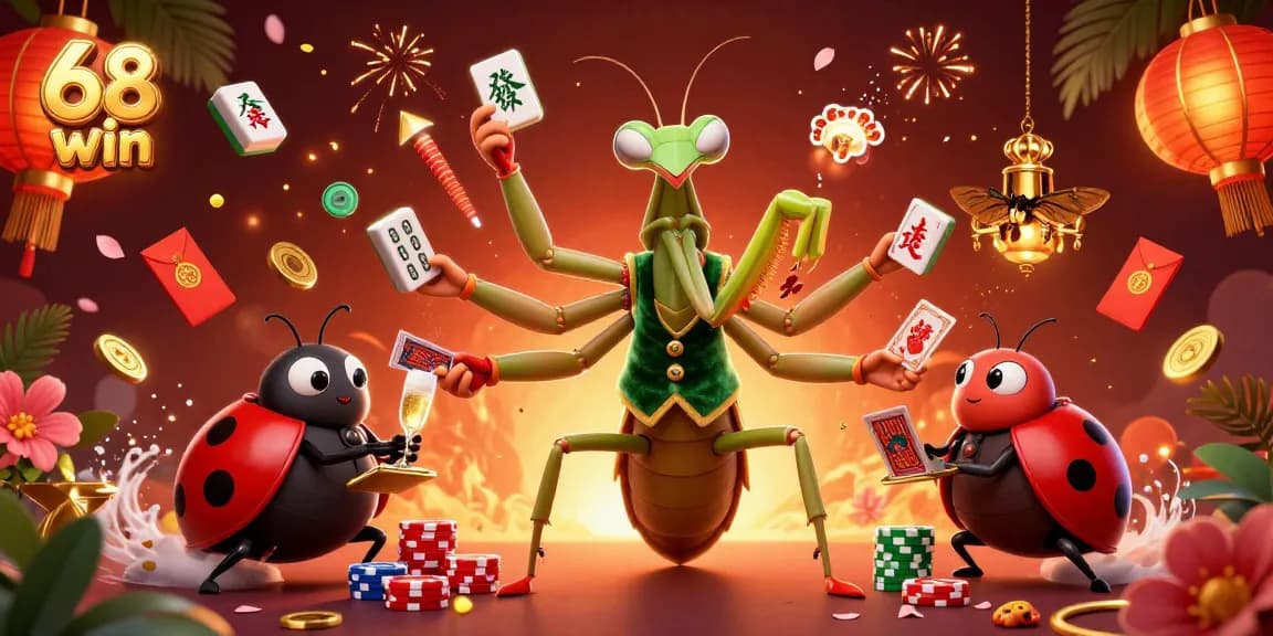 Engage with 68 win's vibrant casino atmosphere, as characters deal cards and celebrate wins.
