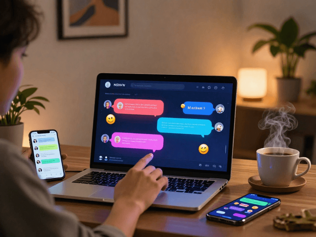 Engagement in nsfw ai chat on a modern laptop in a cozy office.