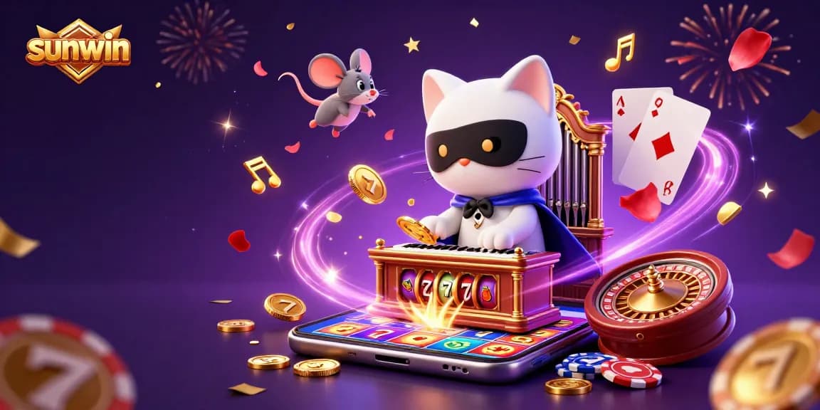 Spin to win with sunwin's dynamic casino scene featuring slot games and lively characters.