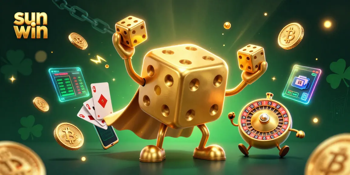 Experience the vibrant energy of sun win as golden dice and crypto coins bring casino gaming to life
