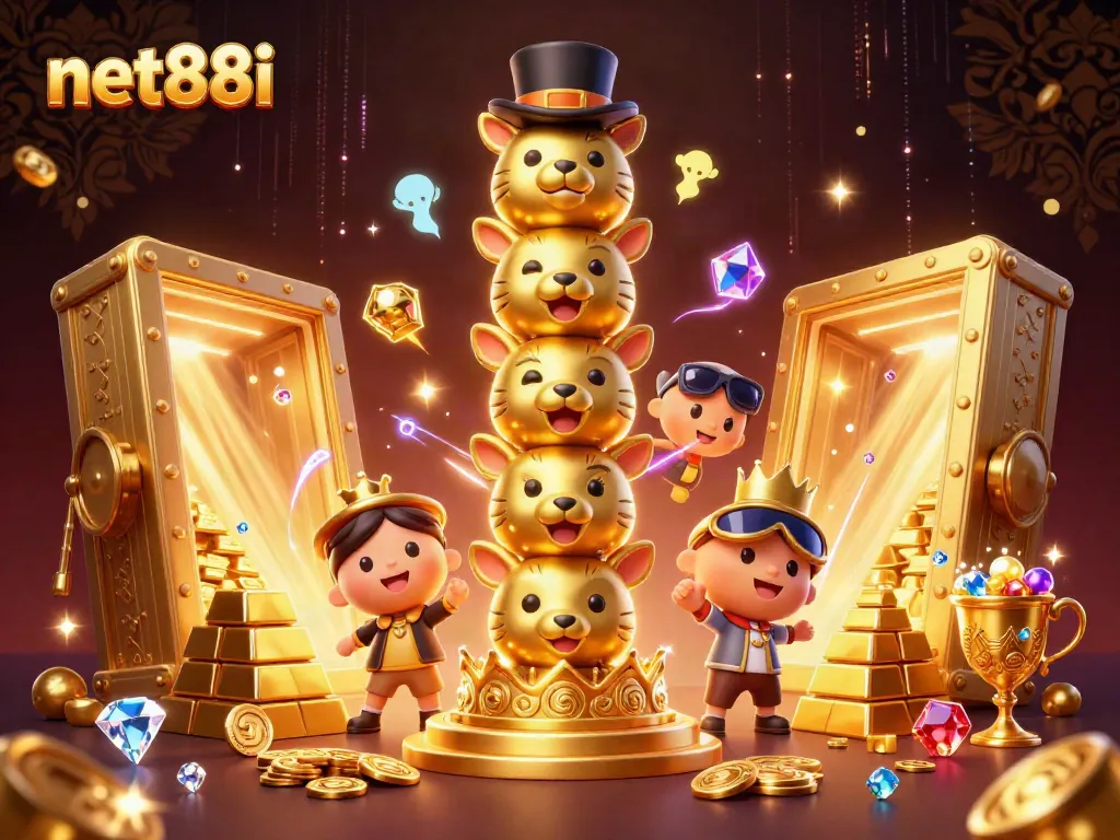 Experience the vibrant world of net88i with a captivating illustration showcasing dynamic casino elements and characters.