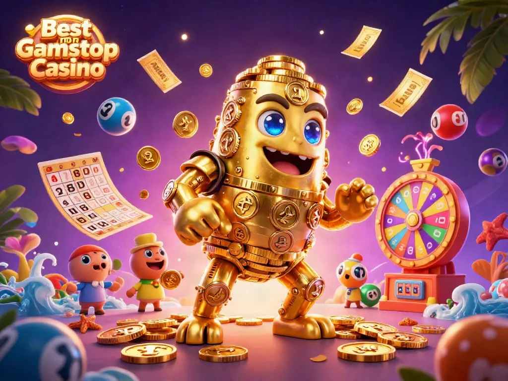 Engage with the Best non Gamstop Casino through captivating 3D illustration showcasing vibrant gaming elements.