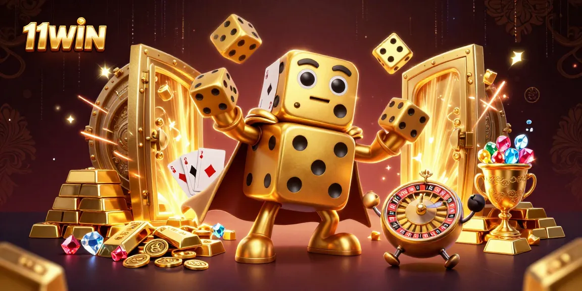 Engage with thrilling games at 11WIN featuring golden dice and vibrant casino treasures.