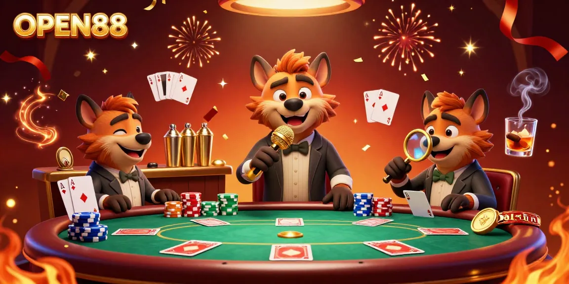 Join the fun at OPEN88's lively casino club, featuring 3D hyenas enjoying games and laughter!