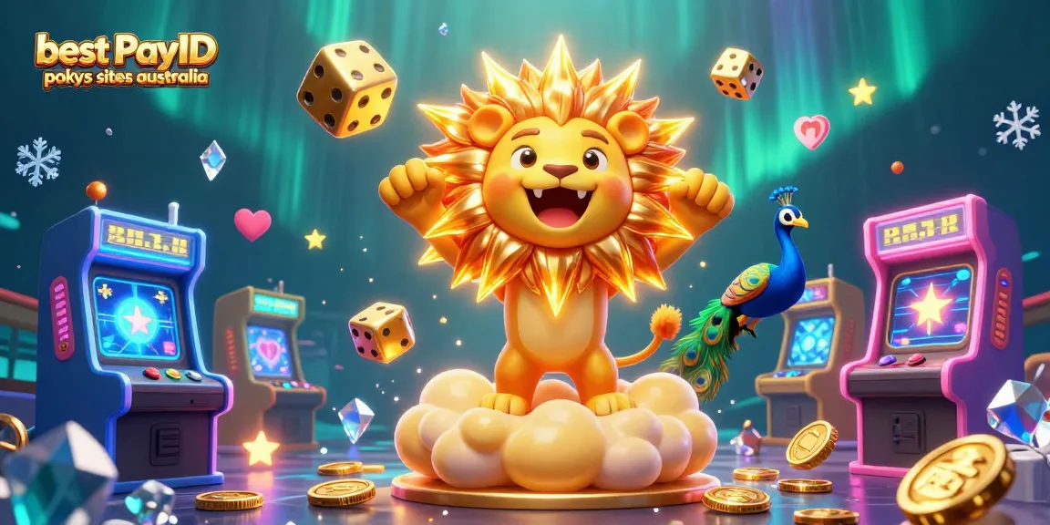 Experience the thrill of best PayID pokies sites Australia with an epic casino-themed illustration.