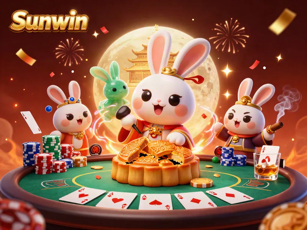 Experience thrilling gameplay at Sunwin, featuring vibrant poker action with cartoon characters and festive atmosphere.