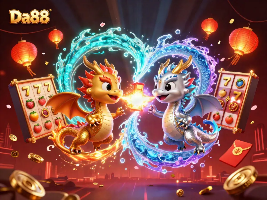 Engage in thrilling experiences at Da88 with vibrant dragons and dynamic casino elements.
