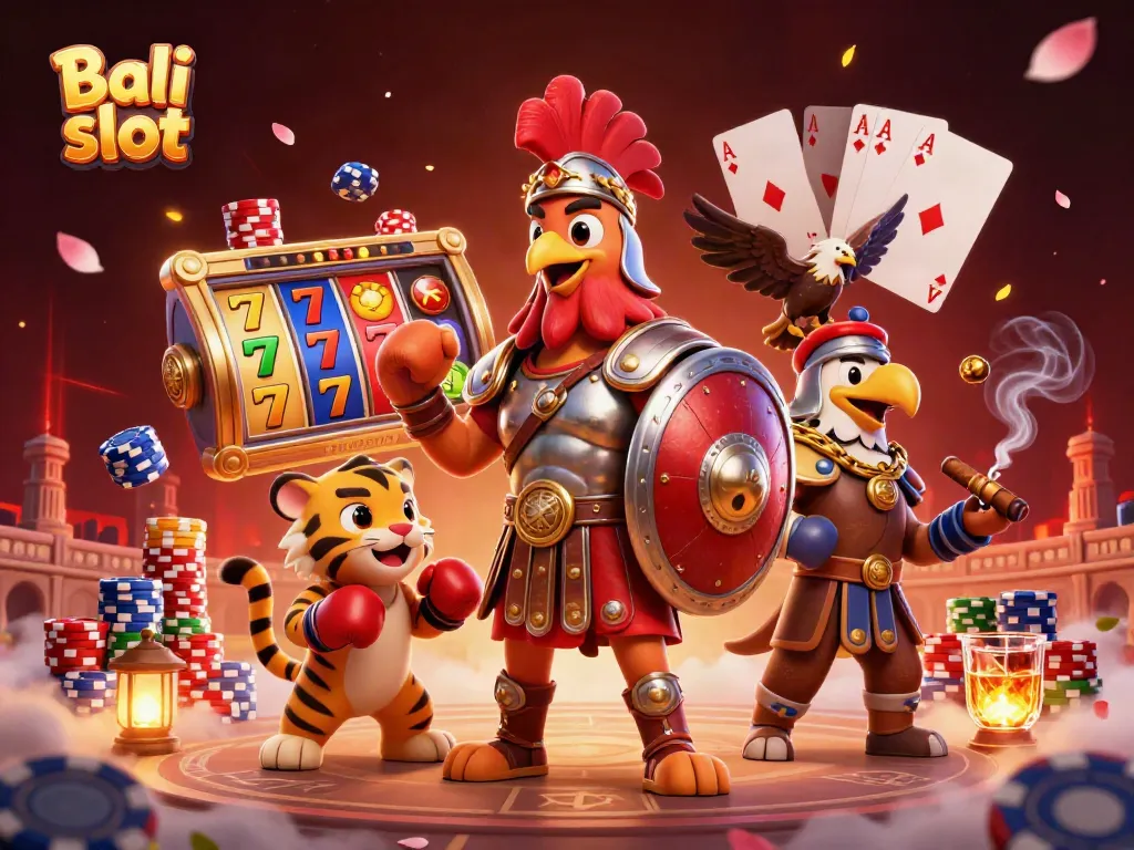 Engage with Bali slot's vibrant gaming scene featuring 3D characters in an arena.