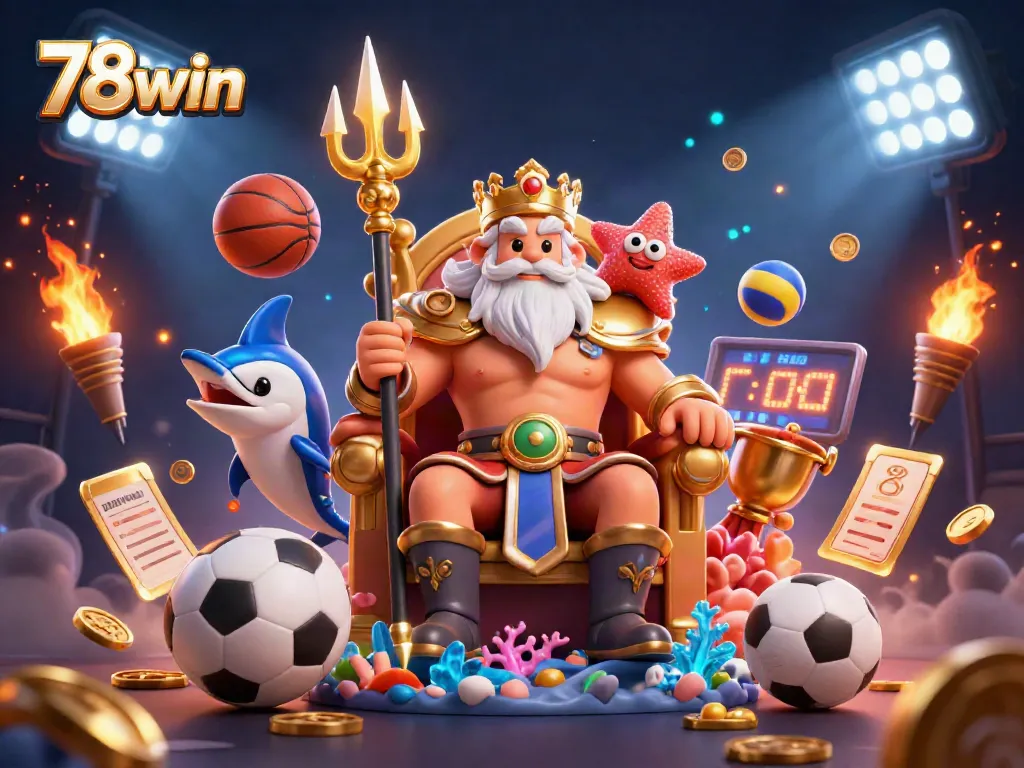 Experience thrilling sports action with 78win in this vibrant 3D casino illustration.