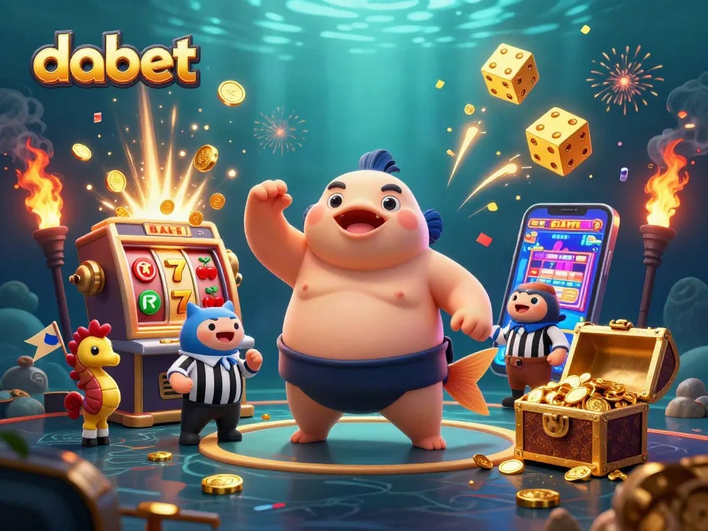 Experience thrilling gameplay at Dabet's underwater casino with vibrant 3D characters and slot machines.