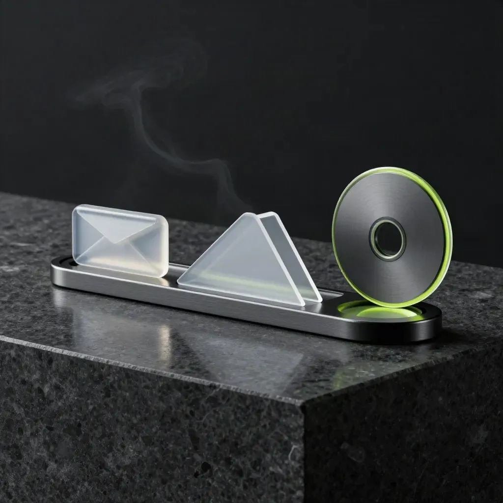 Graphite glass cart recovery kit sliding together on a dark stone plinth in dramatic rim light.
