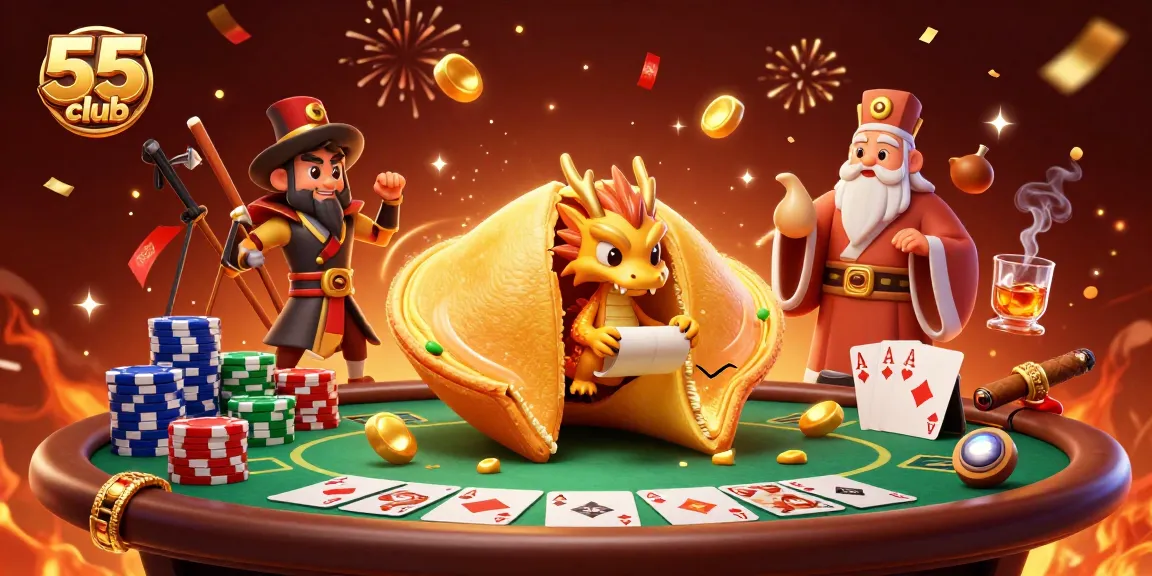 Engaging scene at 55club casino featuring a wise dragon and poker chips.