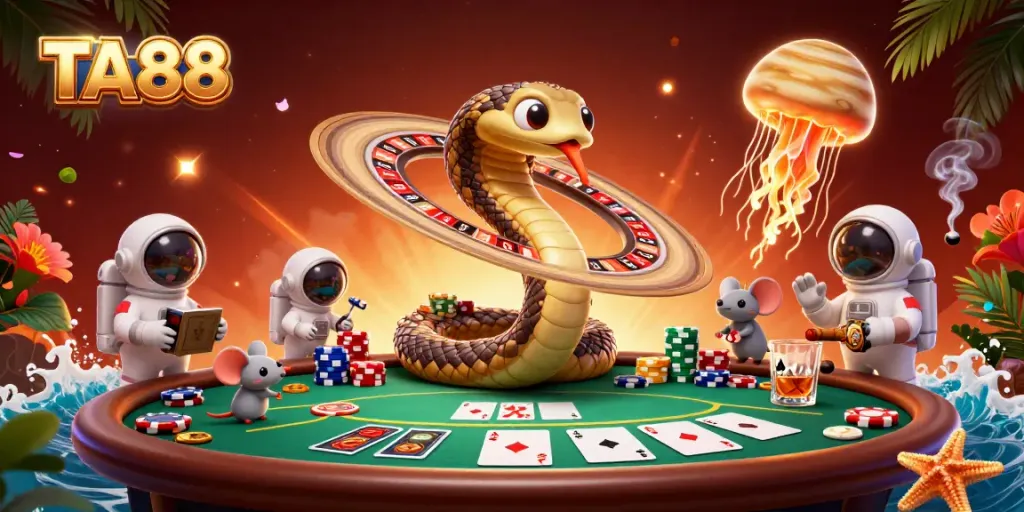 Bet on TA88 as mice place wagers alongside a cosmic dealer in a vibrant casino universe.