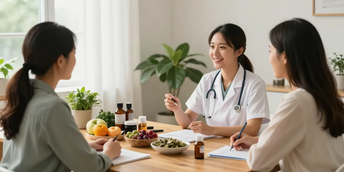 Nutritional Therapist London consulting with a client about holistic health in a welcoming Surrey office.