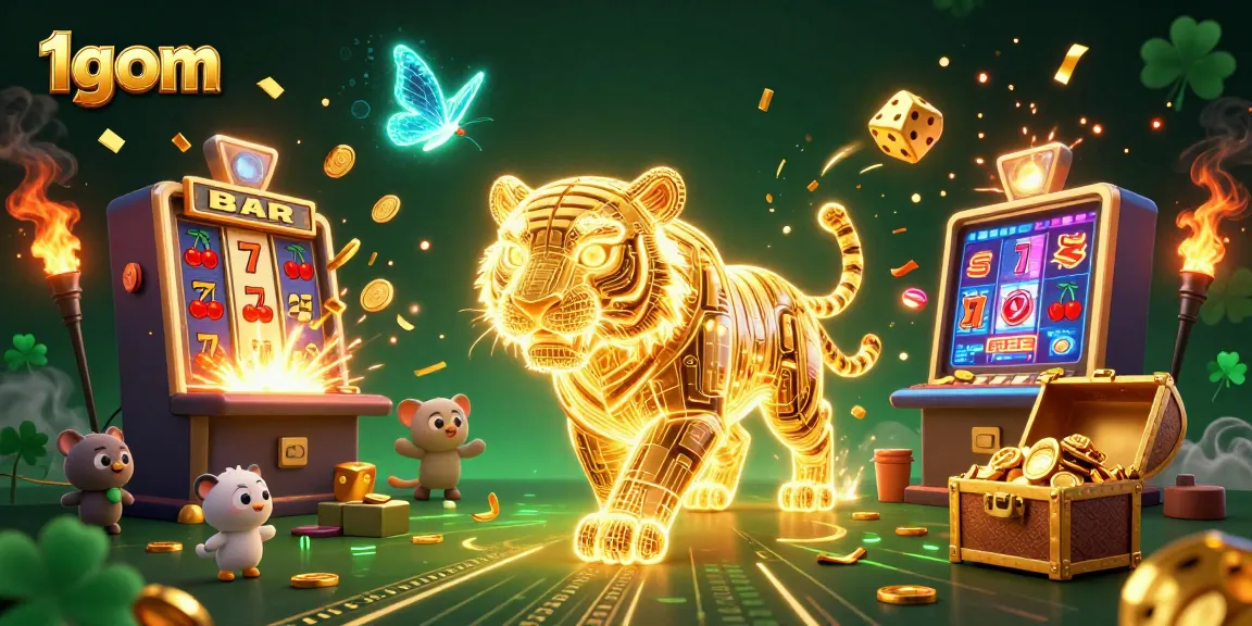 Experience thrilling action with 1gom as the golden tiger prowls a dynamic digital casino.