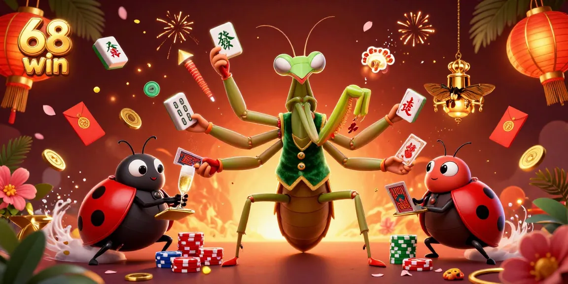 Engage with 68 win's vibrant casino atmosphere, as characters deal cards and celebrate wins.