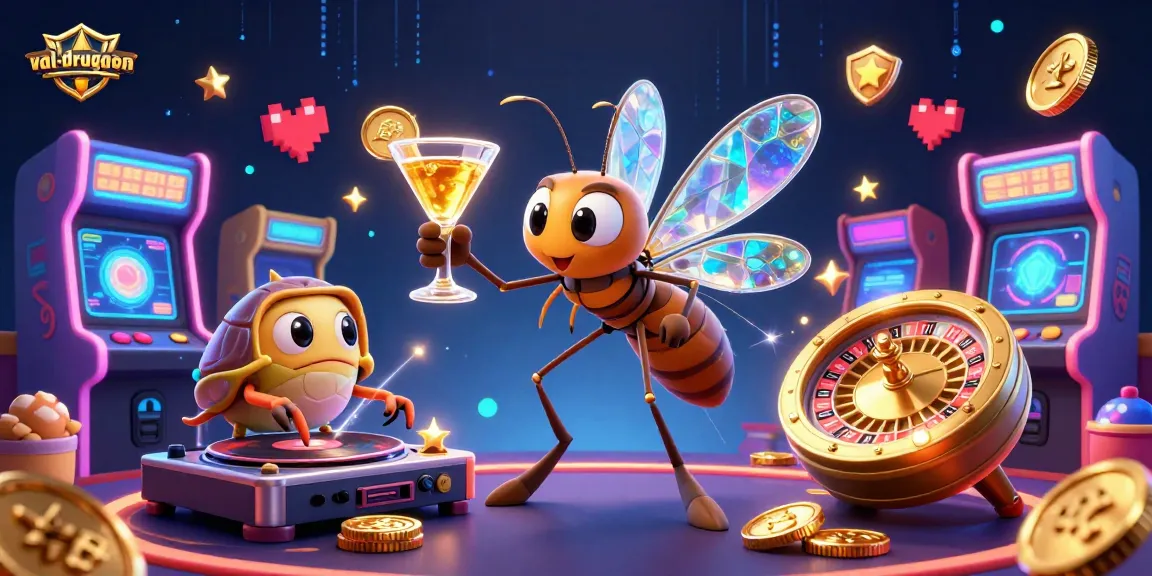 val-drugeon showcases an animated casino scene with vibrant characters and game elements.