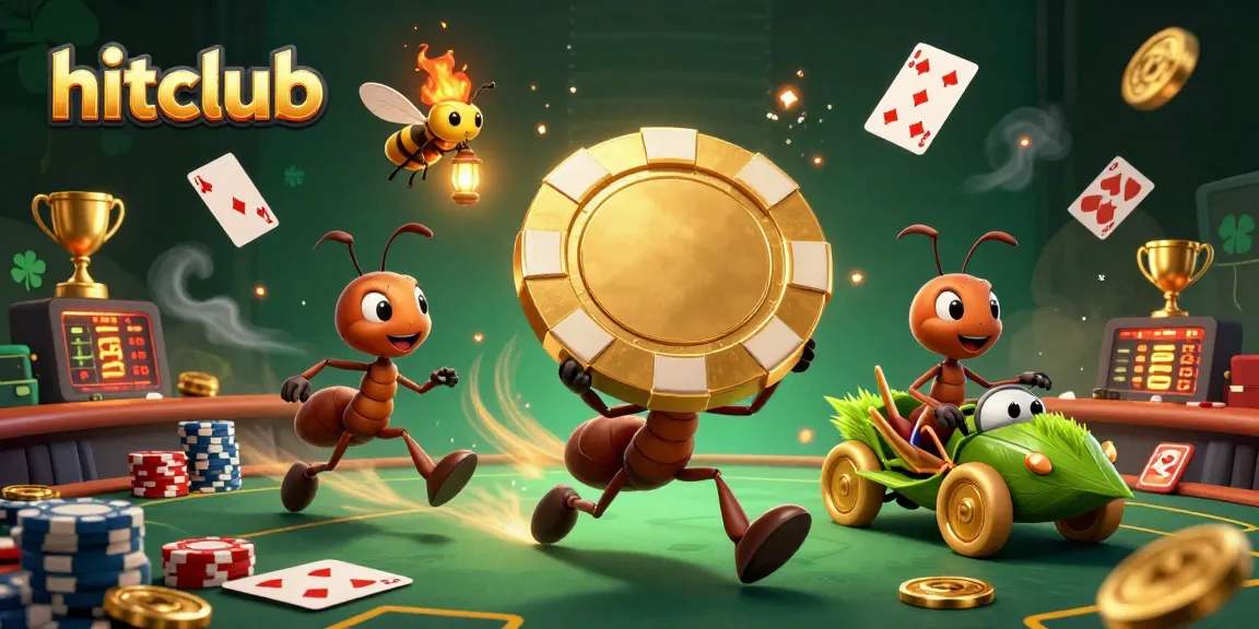 Experience thrilling games at hitclub with cartoon ants, a firefly, and casino elements in a spectacular scene.