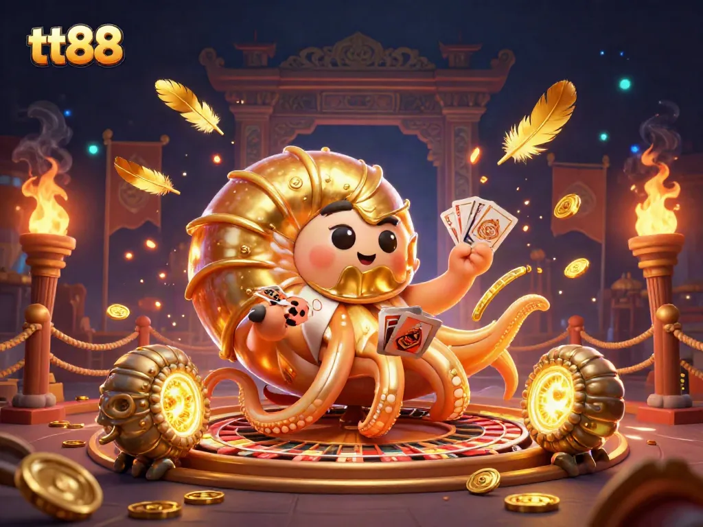 Engage with tt88's thrilling casino world, featuring a giant nautilus and glowing ammonite companions in an immersive betting scene.