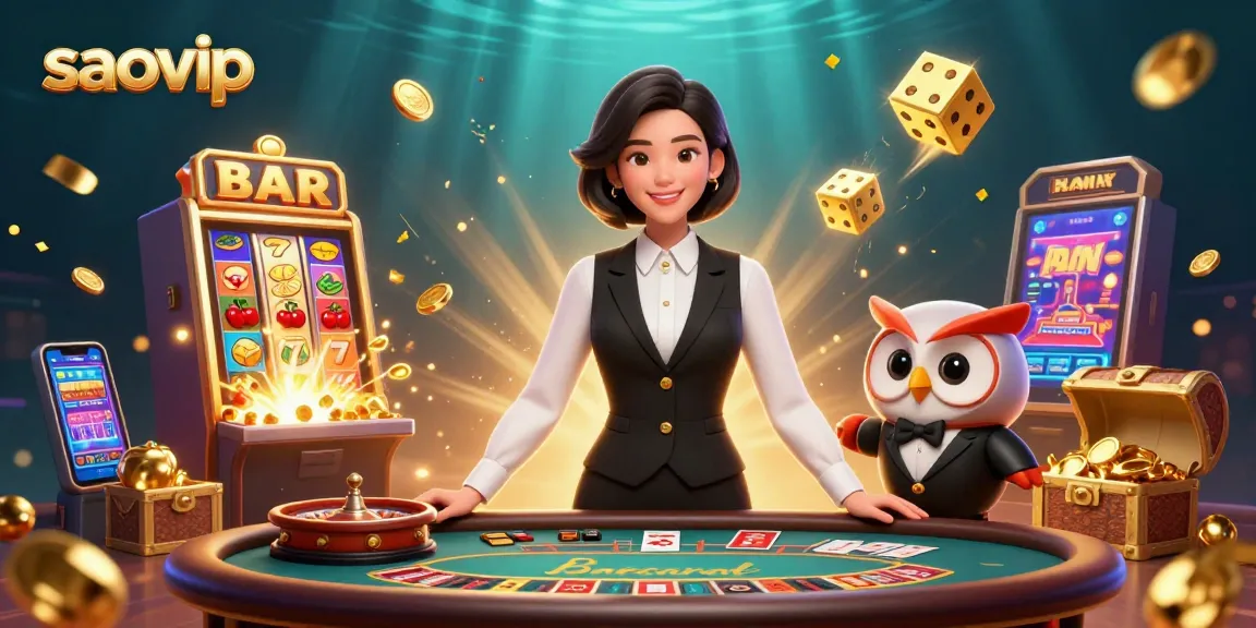 Engage with saovip's dynamic casino experience featuring a charming dealer and exciting game elements.