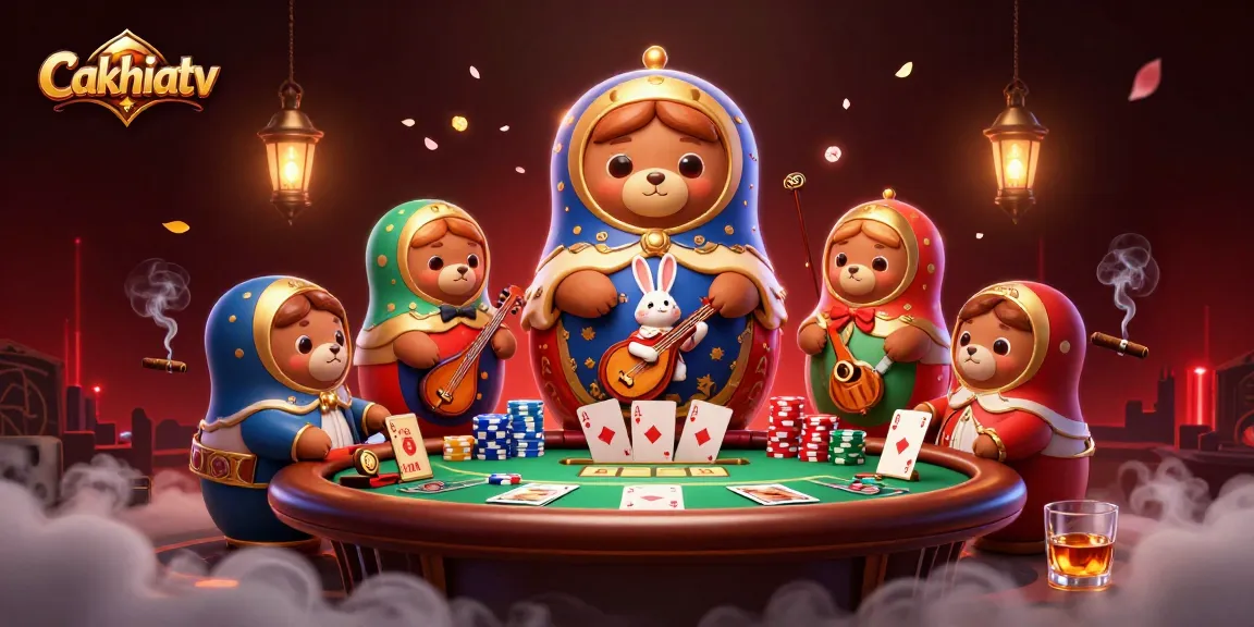 Cakhiatv brings the excitement of poker with characters in 3D illustration, showcasing the thrill of betting.