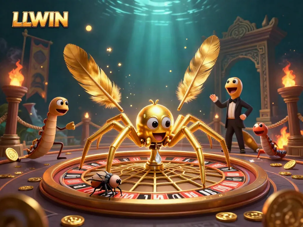 Experience the thrill of betting with LLWIN as a spider spins a roulette web and a centipede croupier assists.