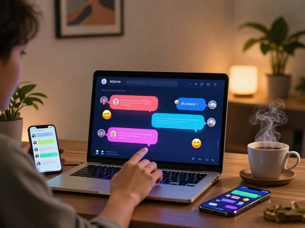 Engagement in nsfw ai chat on a modern laptop in a cozy office.