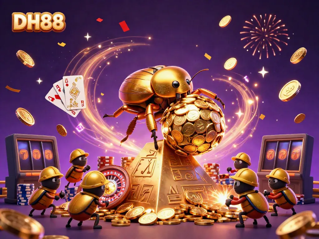 Experience the thrilling adventure at DH88 with golden coins, vibrant gameplay elements, and a dynamic casino atmosphere.