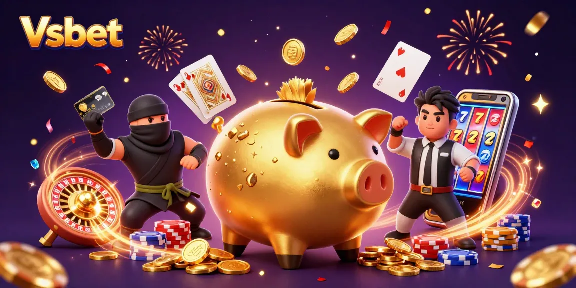 Experience thrilling gambling action with Vsbet's vibrant 3D casino scene featuring characters and casino elements.