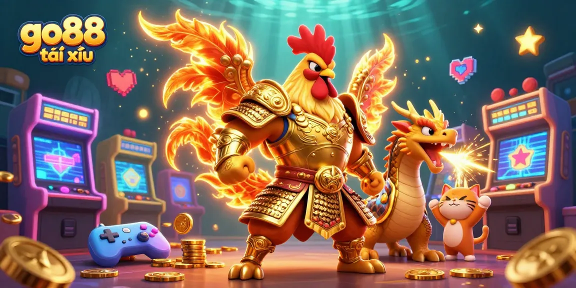 Engage in go88 tài xỉu action with a dynamic scene of warrior characters and vivid casino elements.