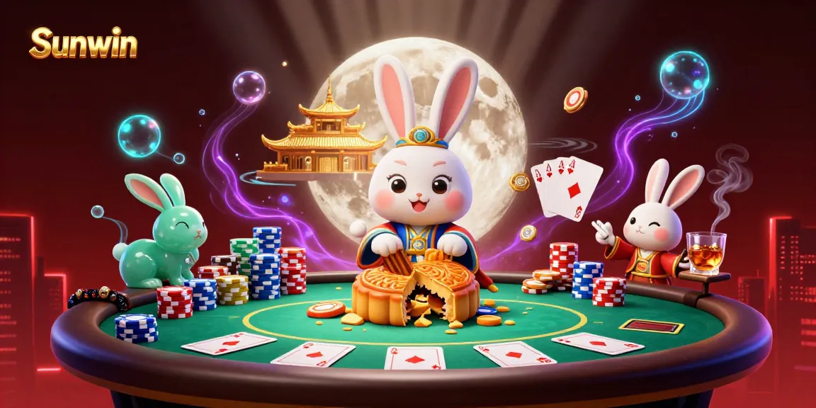 Sunwin engages players with a vibrant casino scene featuring folklore characters at a poker table.