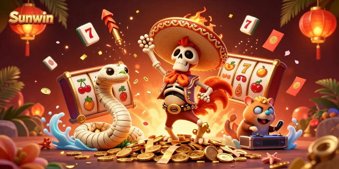 Engage with the vibrant world of Sunwin Casino featuring lively characters and dazzling game elements.