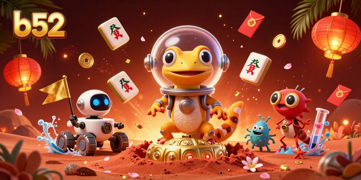 Experience the excitement with b52 in a vibrant 3D casino scene filled with treasures and celebrations.