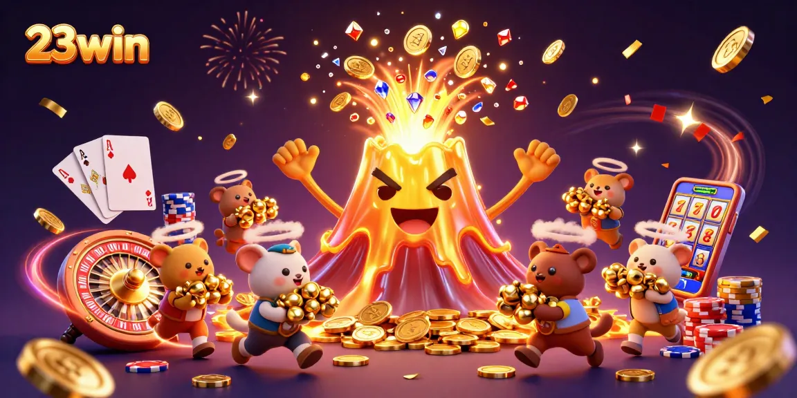 23win players eager to win treasures in a dynamic casino adventure with golden coins and magical elements.