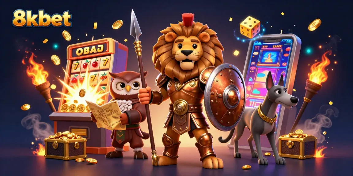 Experience the thrilling gaming adventures with 8xbet's vibrant casino scene featuring slot machines, gold coins, and strategic characters.