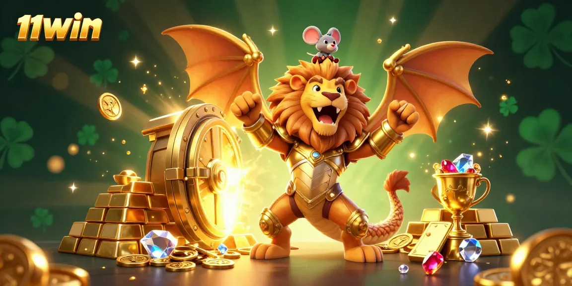 Engage with the thrilling winning spirit of 11WIN in this stunning casino illustration featuring epic treasure and action.